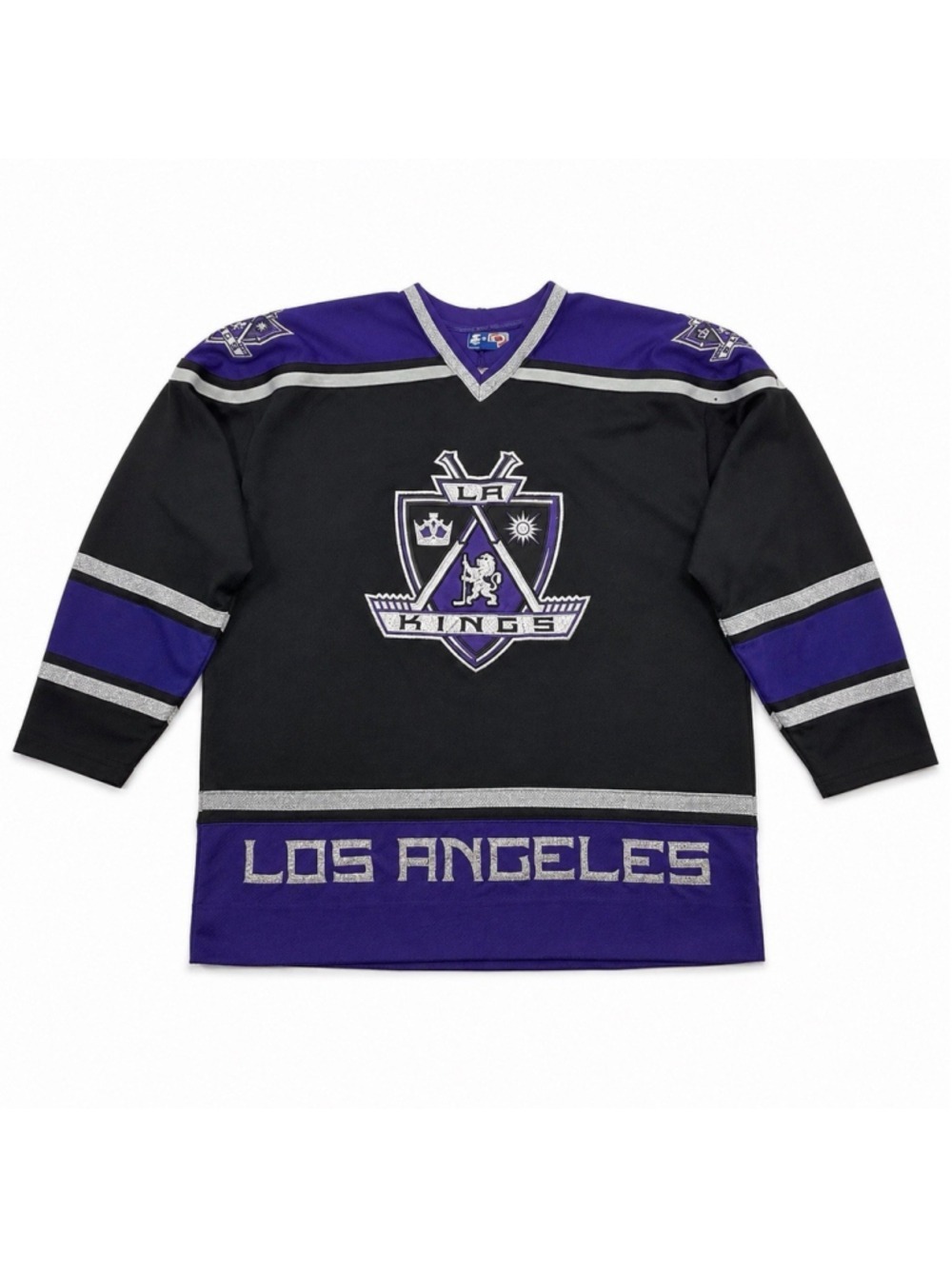 Vintage Starter Los Angeles LA Kings Coat Of Arms Purple Hockey Jersey Mens L